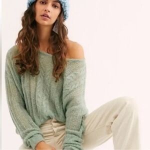 Free People Angel Soft Boho Pullover Sweater Mint Fresh Coquette Demure L